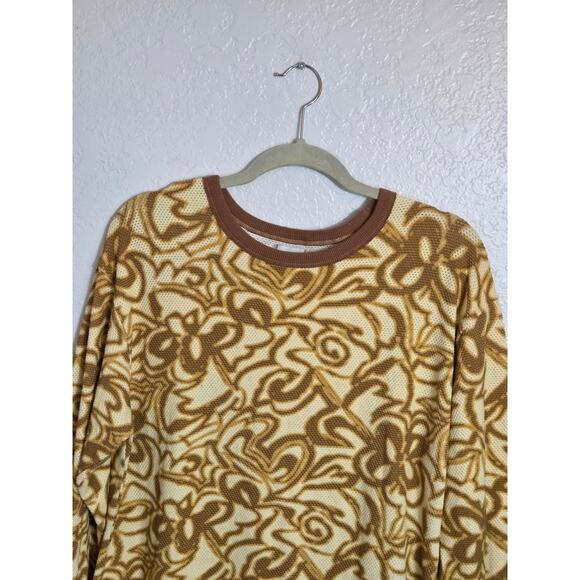 BDG Women’s Long Sleeve Crewneck Shirt Medium Yellow Brown Floral Abstract Retro - Picture 4 of 11